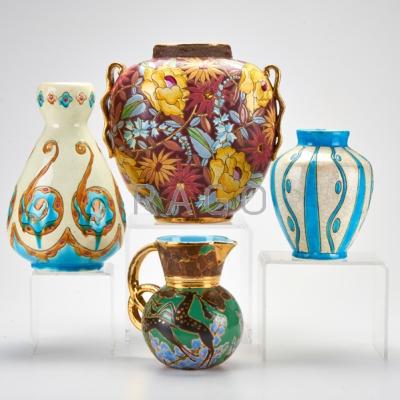 Appraisal: BOCH FERES Four pottery vessels Belgium All marked Largest x