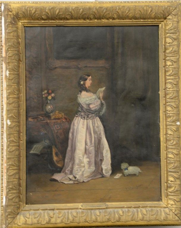 Appraisal: J Thompson The Love Letter th century interior scene having