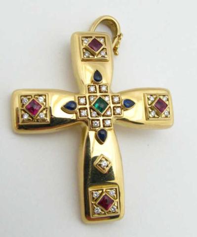 Appraisal: Outstanding quality K Yellow Gold Cartier Cross Pendant with Emerald