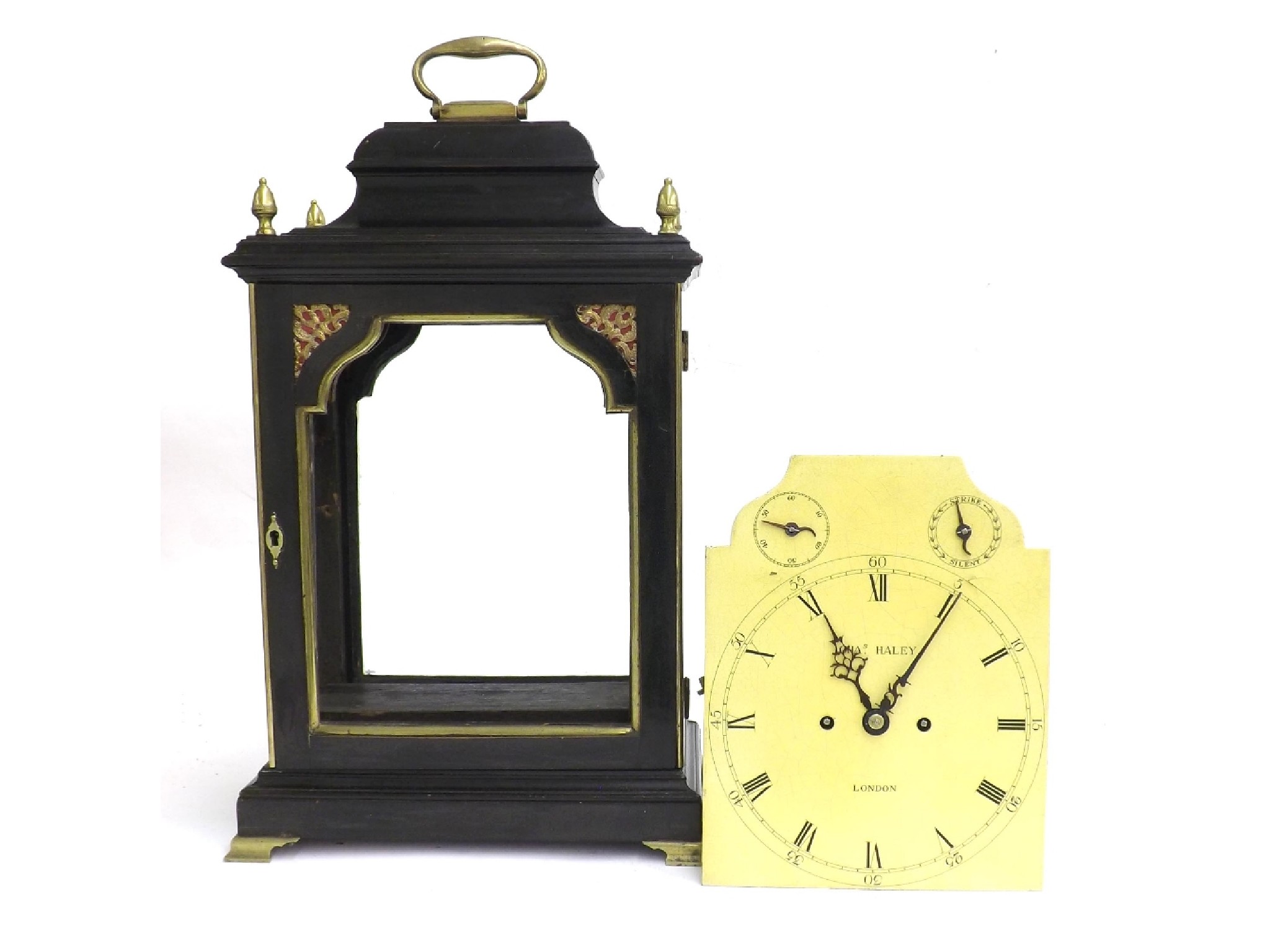 Appraisal: English ebonised double fusee verge five pillar bracket clock the