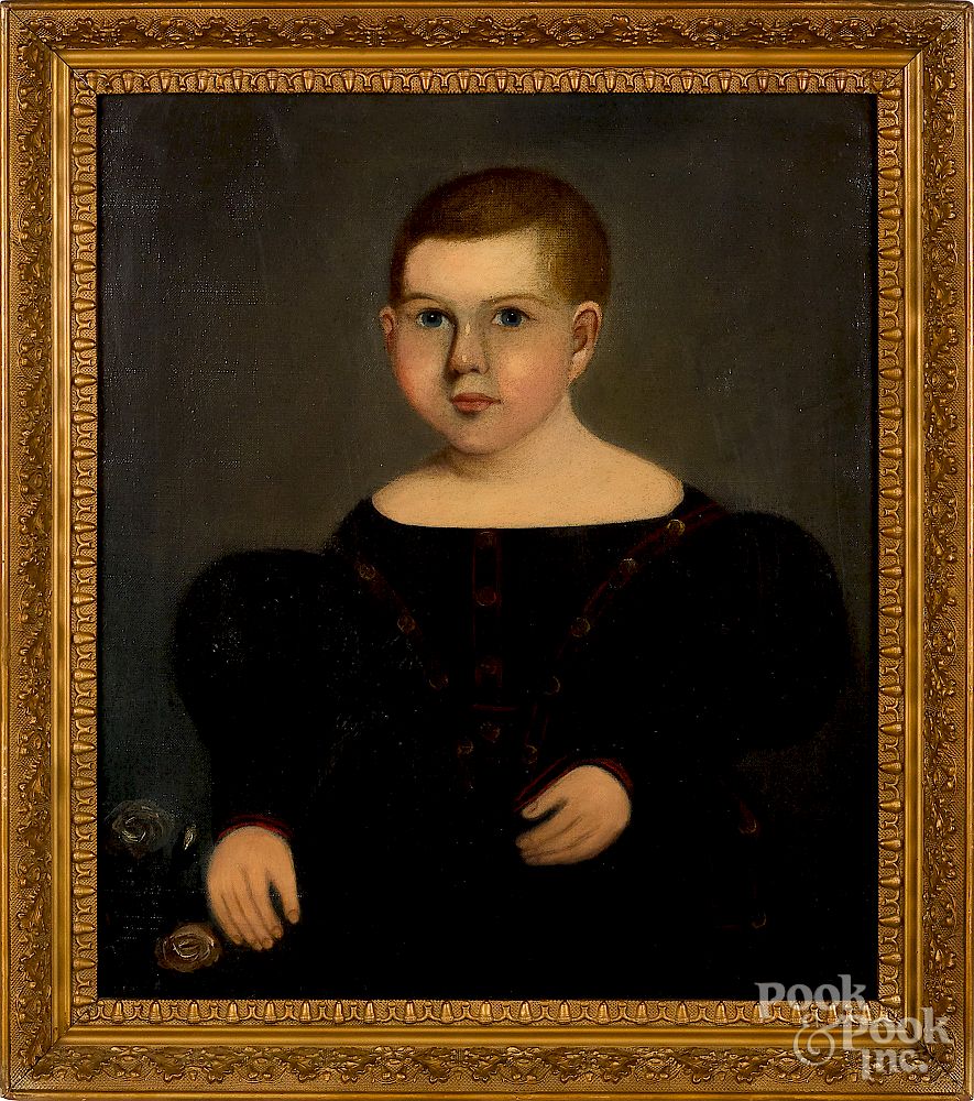 Appraisal: American oil on canvas folk portrait of a boy Exclusive