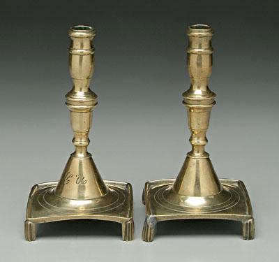 Appraisal: Pair brass candlesticks baluster posts tapered bases with square platforms