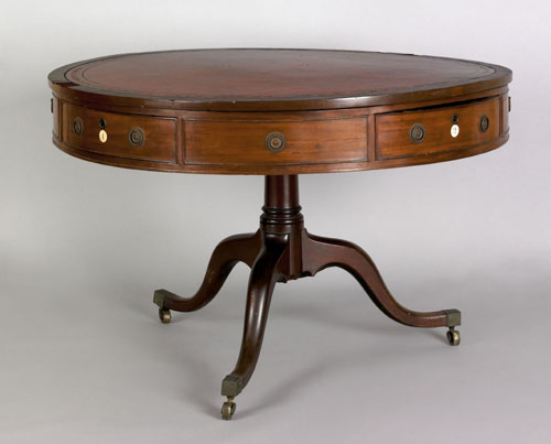 Appraisal: George III mahogany drum table late th c the leather