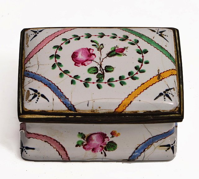 Appraisal: A GEORGE III SQUARE ENAMEL SNUFF BOX of white ground