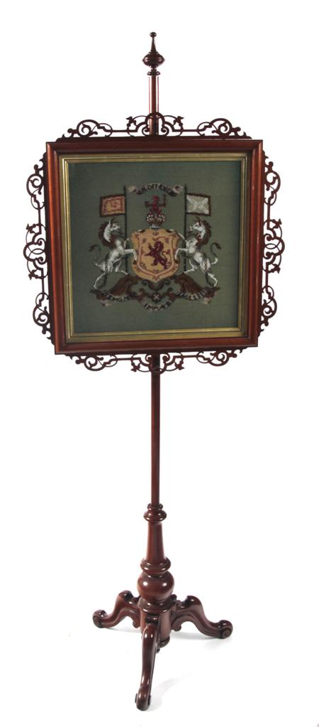 Appraisal: A Victorian mahogany pole screen the moulded square frame surrounded