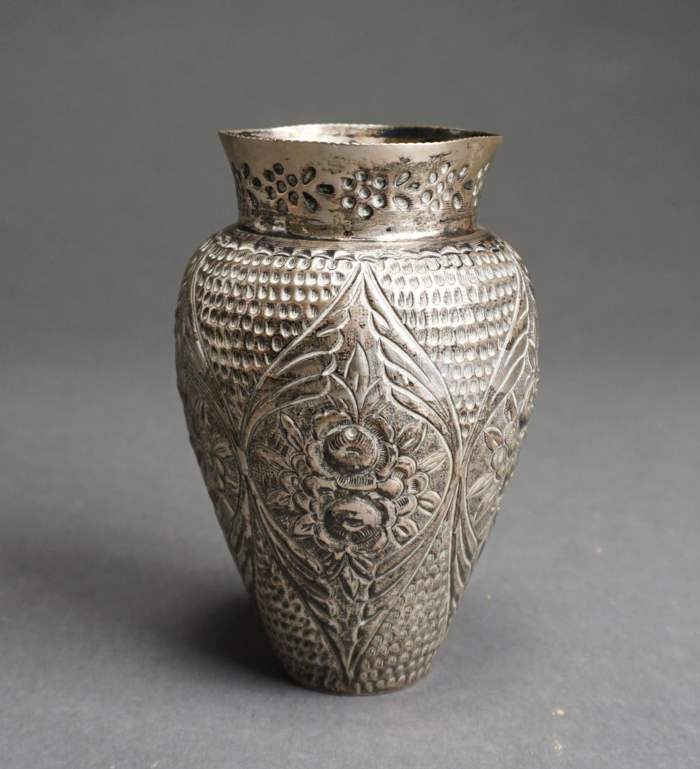 Appraisal: FLORAL EMBOSSED -SILVER VASE OZTFloral Embossed -Silver Vase Dimensions ozt