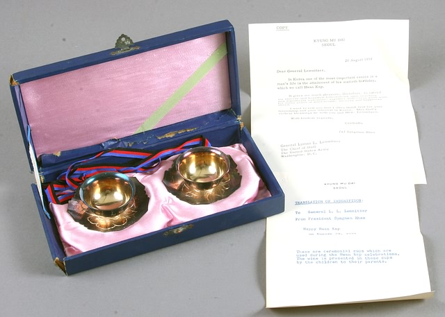 Appraisal: With saucers and fitted box including note from President Syngman