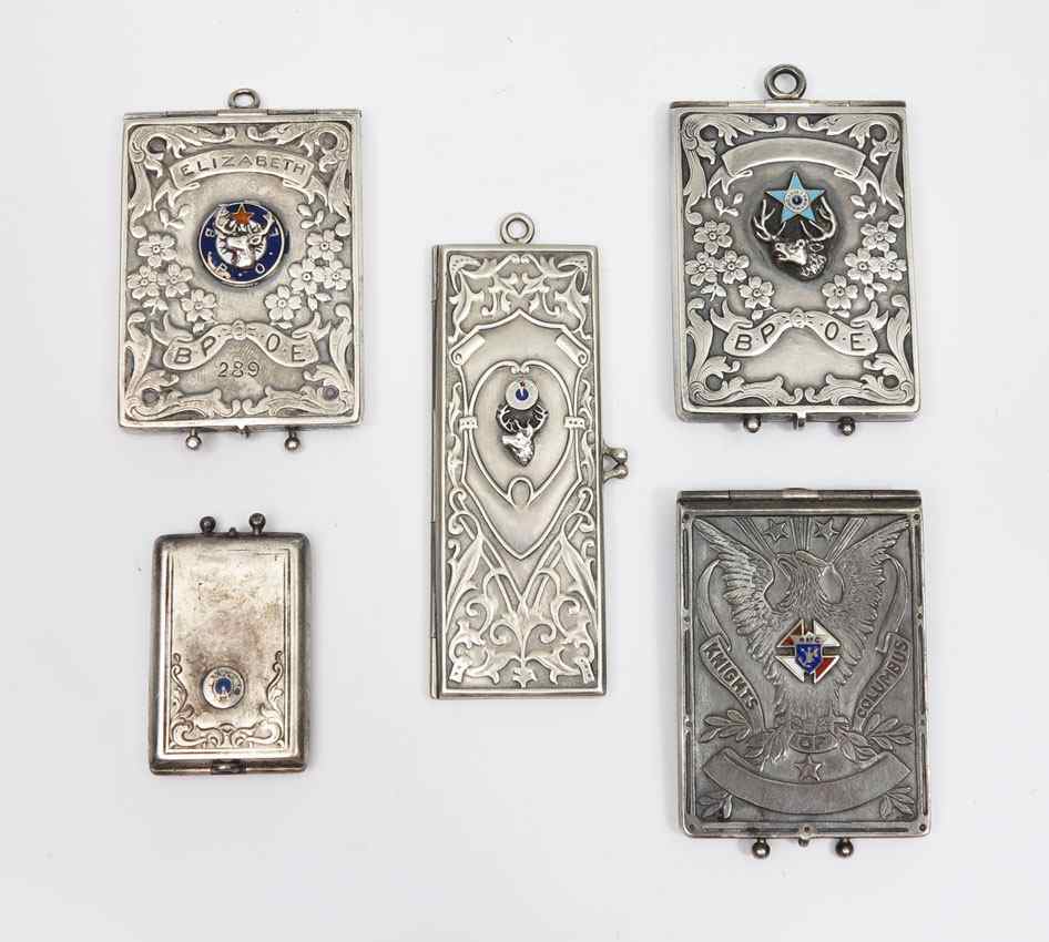 Appraisal: NOUVEAU STERLING AIDE DE MEMOIRE PAPER CONTAINERS To include Enameled