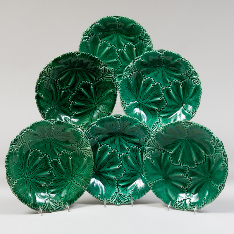 Appraisal: Set of Six Copeland Majolica Leaf Plates Impressed mark in