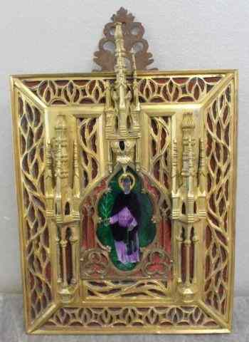 Appraisal: Gilt Metal Gothic Bronze Enamel Silver Plaque From a NYC