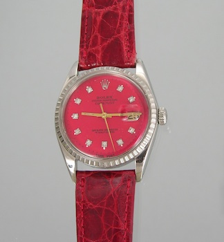 Appraisal: A Gentleman's Rolex Red Oyster Perpetual Datejust Wristwatch Round stainless