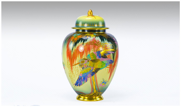 Appraisal: Carlton Ware Lidded Jar Sketching Bird Pattern on a Cream