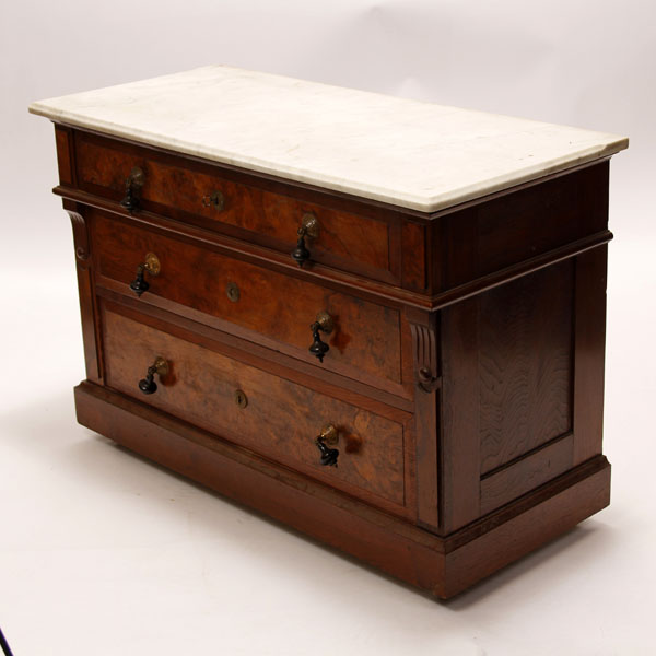 Appraisal: Marble top chest of drawers mid th century Chamfered panels