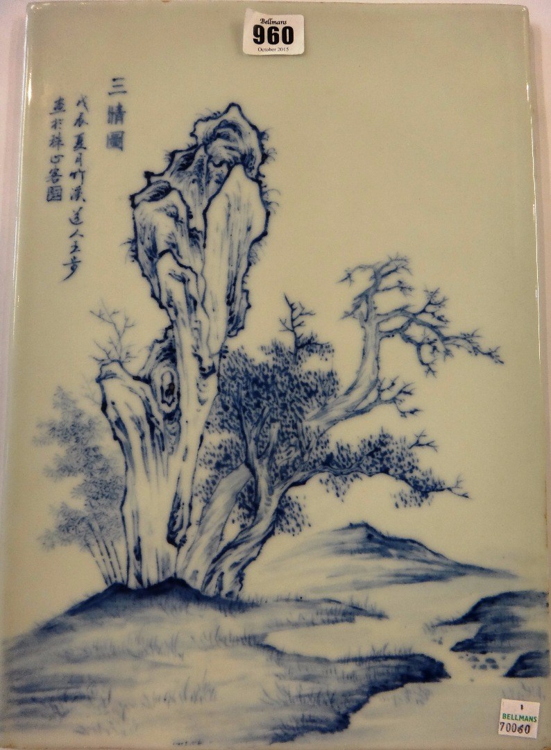 Appraisal: A Chinese blue and white porcelain rectangular panel th century