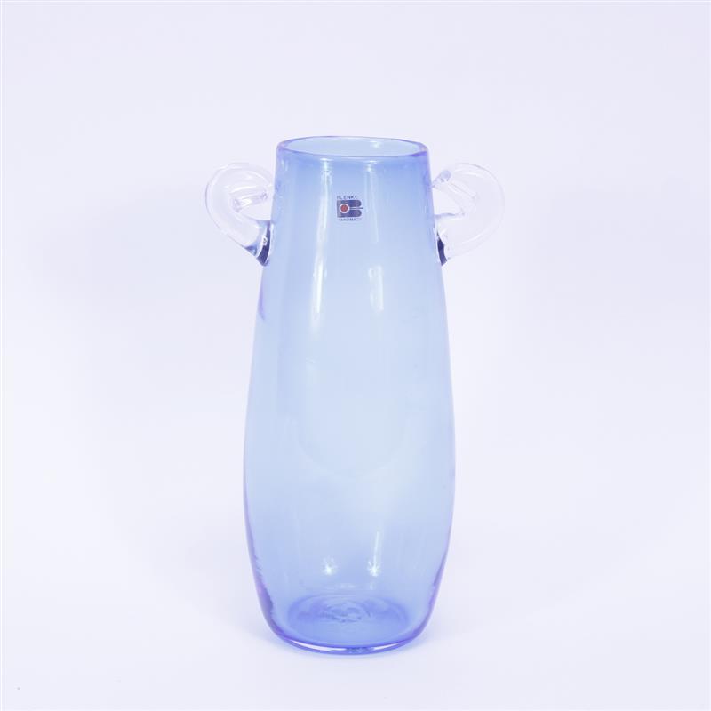 Appraisal: Blenko Glass Blue Vase with clear handles -