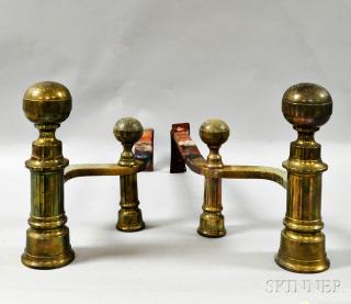 Appraisal: Pair of Federal Brass Ball-top Andirons Boston early th century