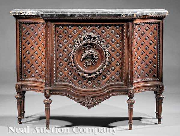 Appraisal: A Louis XVI-Style Carved Mahogany Server shaped marble top conforming