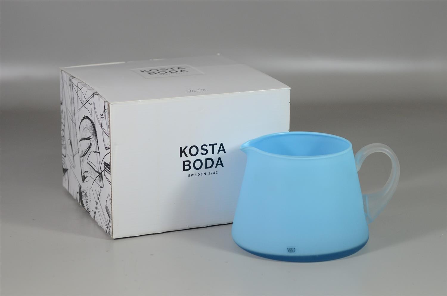 Appraisal: Kosta Boda Frosted Blue Glass pitcher new with original box