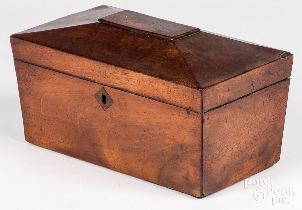 Appraisal: Regency mahogany tea caddy th c Regency mahogany tea caddy