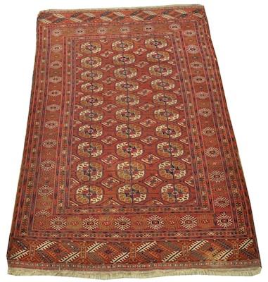 Appraisal: A Small Turkoman Area Carpet Low wool pile on wool