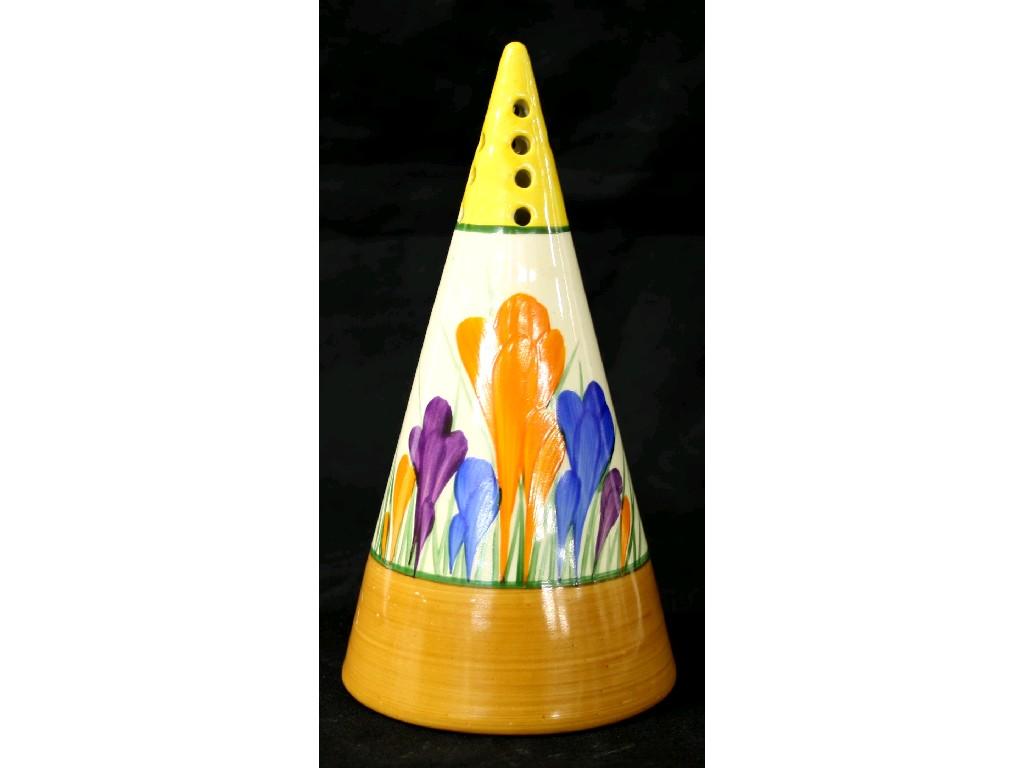 Appraisal: Clarice Cliff 'Autumn Crocus' Bizarre conical sugar sifter high