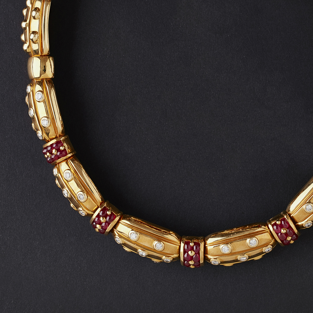 Appraisal: AVAKIAN - A ruby and diamond set necklacecomposed of oval