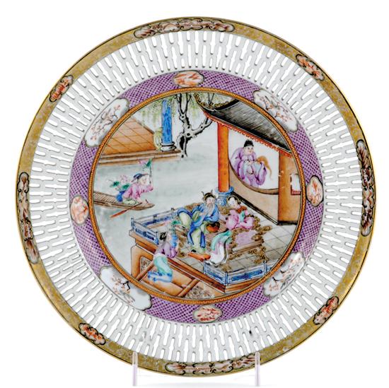 Appraisal: Fine Chinese Export famille rose reticulated plate circa - scenic