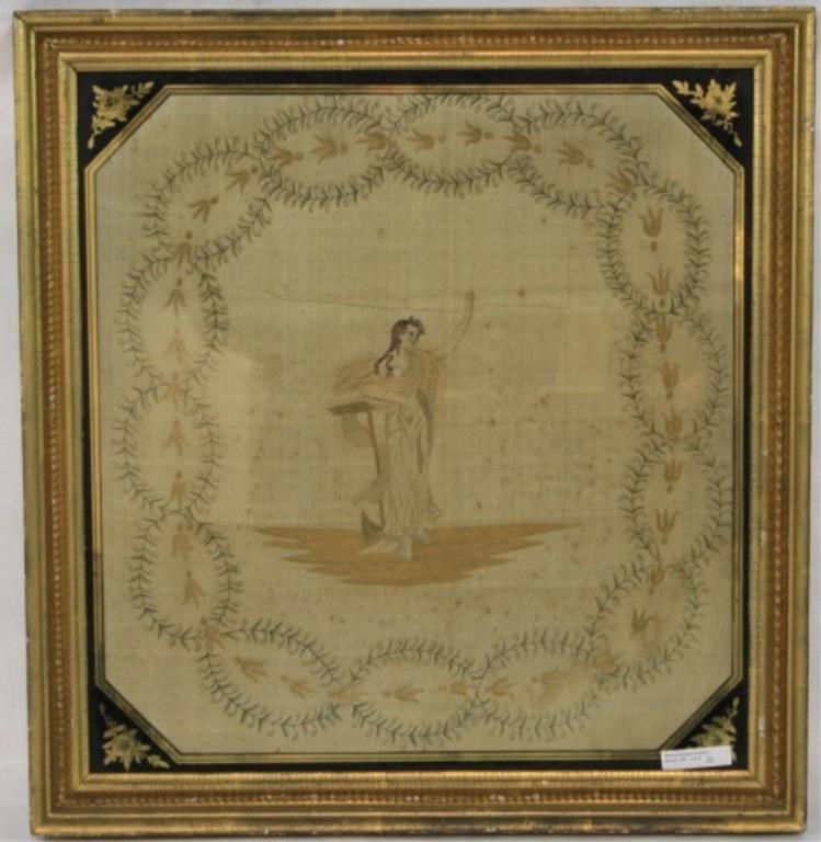 Appraisal: EARLY TH CENTURY FRAMED NEEDLEWORK PICTURE ONsilk depicting an allegorical