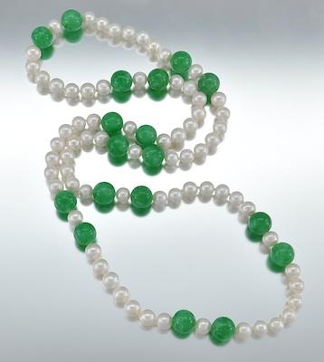 Appraisal: A Pearl and Jadeite Bead Necklace A long strand of