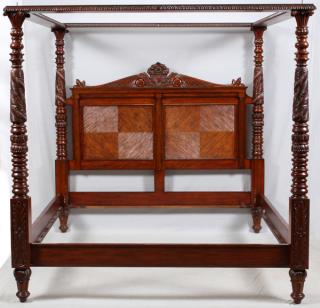 Appraisal: CARVED MAHOGANY FOUR POSTER CANOPY BED CARVED MAHOGANY FOUR POSTER