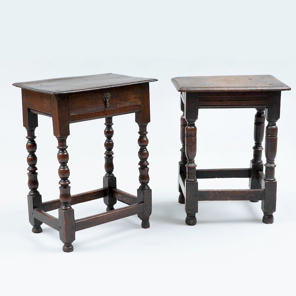 Appraisal: English Oak Joint Stool and an English Oak Side Table