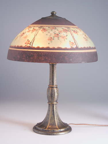 Appraisal: JEFFERSON Table lamp with a reverse-painted hammered glass shade with