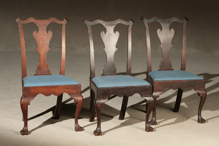 Appraisal: Set of Three Queen Anne Walnut Side Chairs Pennsylvania Probably