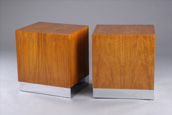 Appraisal: PAIR MODERN CUBE FORM ROSEWOOD AND MIRROR-CHROME END TABLES OR