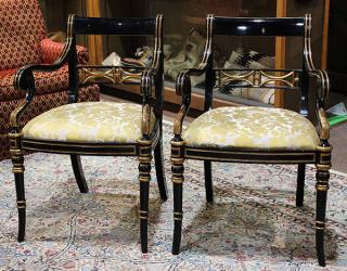 Appraisal: Pair of Regency style partial gilt and ebonized armchairs Pair