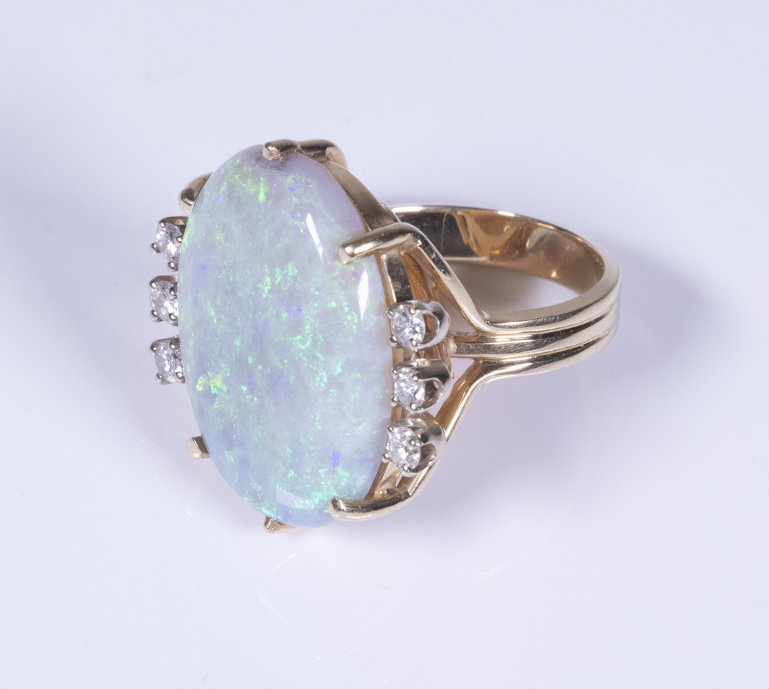 Appraisal: LADY'S OPAL DIAMOND RING K Yellow Gold Ring set with