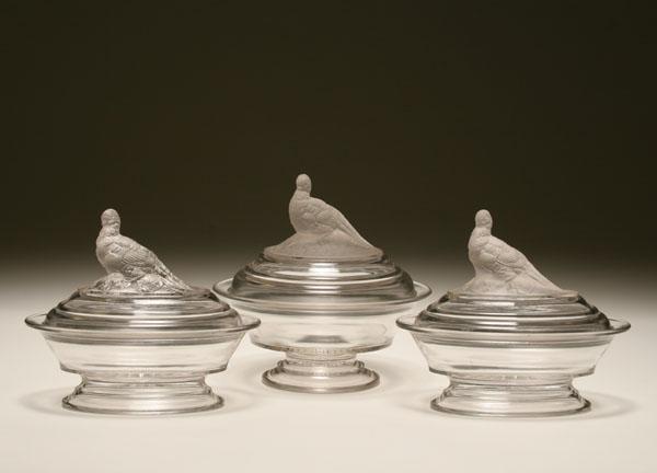 Appraisal: Pattern glass compotes two clear oval bases with clear lid