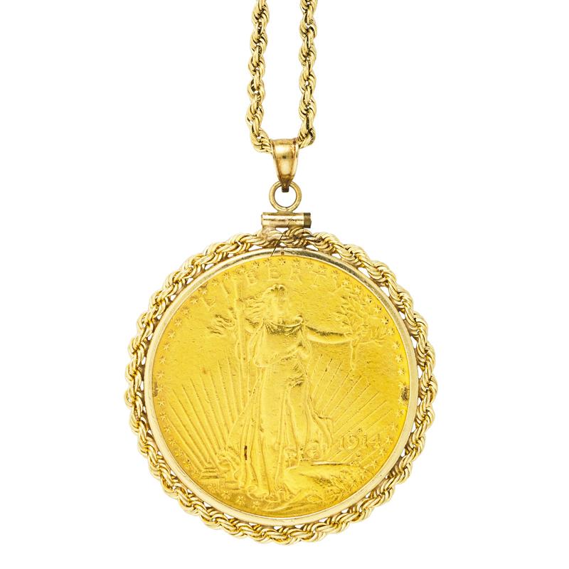 Appraisal: -S WALKING LIBERTY GOLD COIN NECKLACE Condition Report