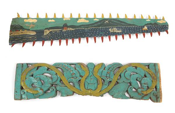 Appraisal: A paint decorated giant sawfish rostra together with a polychrome