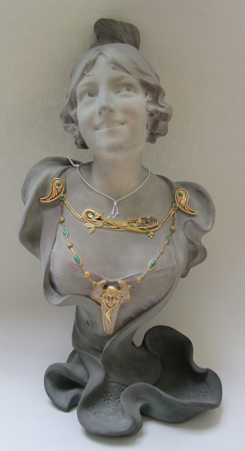 Appraisal: An Art Nouveau style earthenware bust th century modelled and