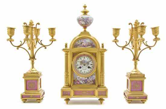 Appraisal: A French Gilt Bronze and Sevres Style Porcelain Mounted Clock