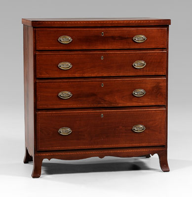 Appraisal: Southern Federal inlaid walnut chest poplar secondary four graduated dovetailed