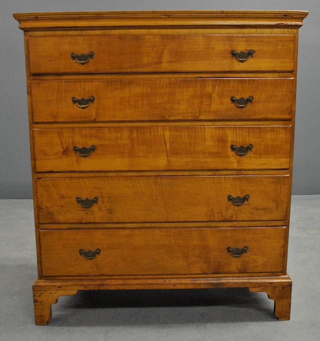 Appraisal: - Rhode Island Chippendale tiger maple chest of drawers c