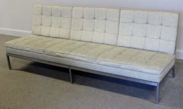 Appraisal: Midcentury Florence Knoll Seat Sofa Armless sofa in gray fabric