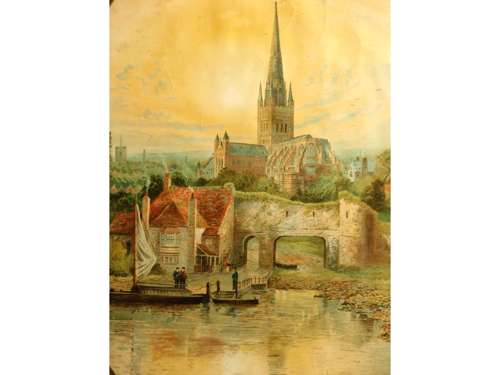 Appraisal: A thC lithograph - Norwich Cathedral from Pull's Ferry cm