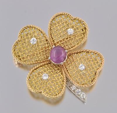 Appraisal: A Gold and Platinum Four Leaf Clover Brooch k yellow