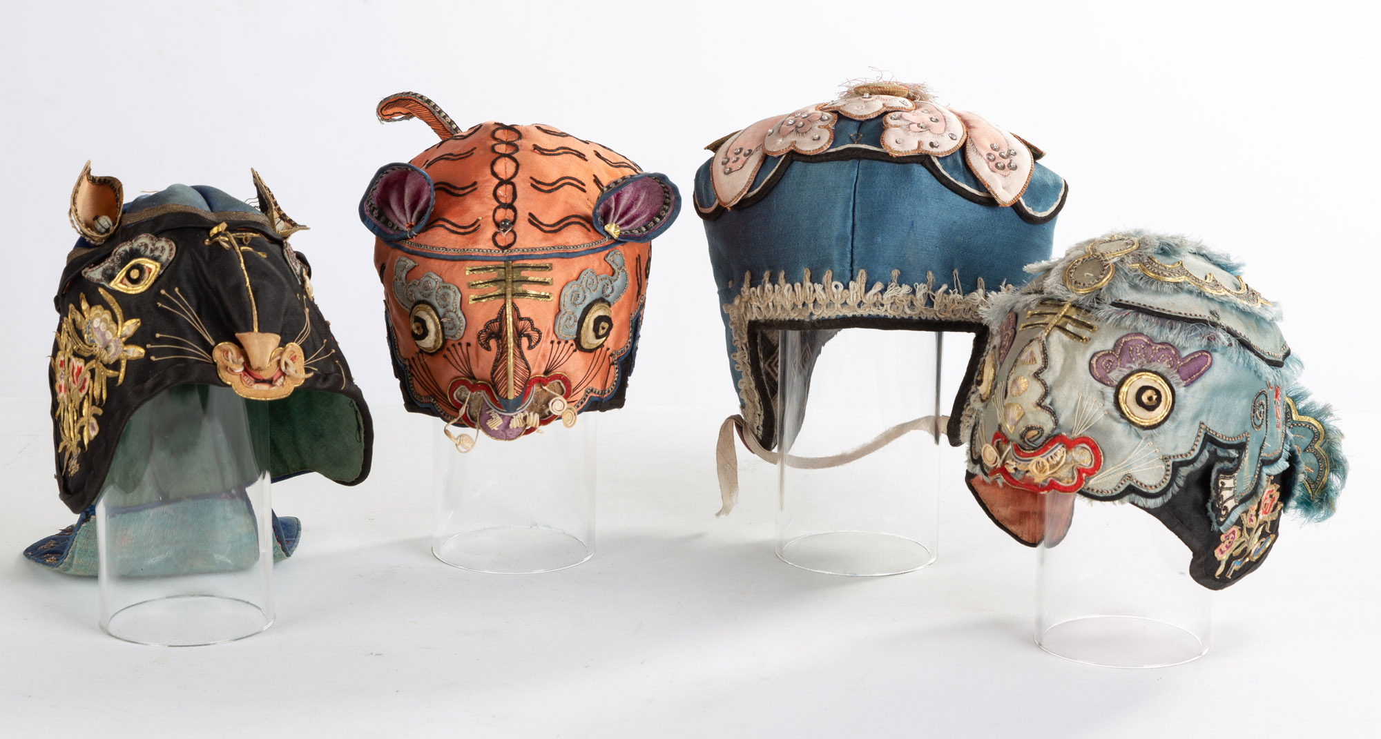 Appraisal: CHINESE SILK EMBROIDERED CHILDREN'S ANIMAL HATS Late th century