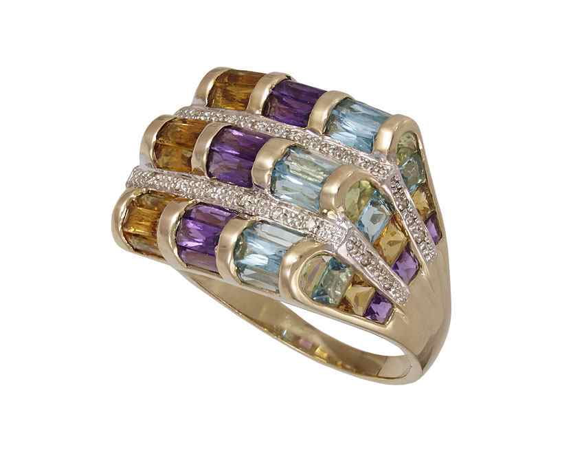 Appraisal: MULTI-COLORED GEMSTONE DIAMOND RING K yellow gold ring contains amethyst