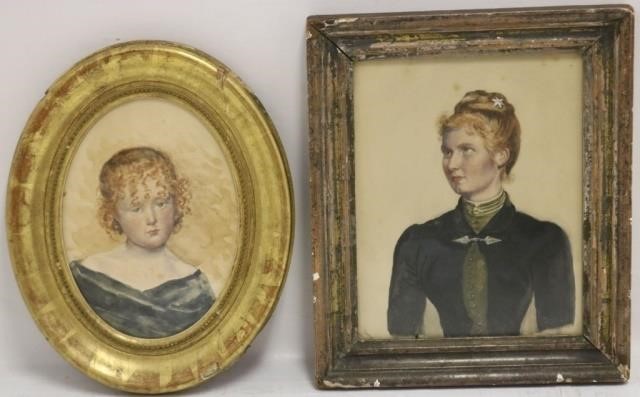 Appraisal: TWO FRAMED TH CENTURY WATERCOLOR PORTRAITS TOINCLUDE PORTRAIT OF A