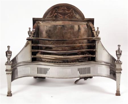 Appraisal: An Adam style fire basket the arched back plate over